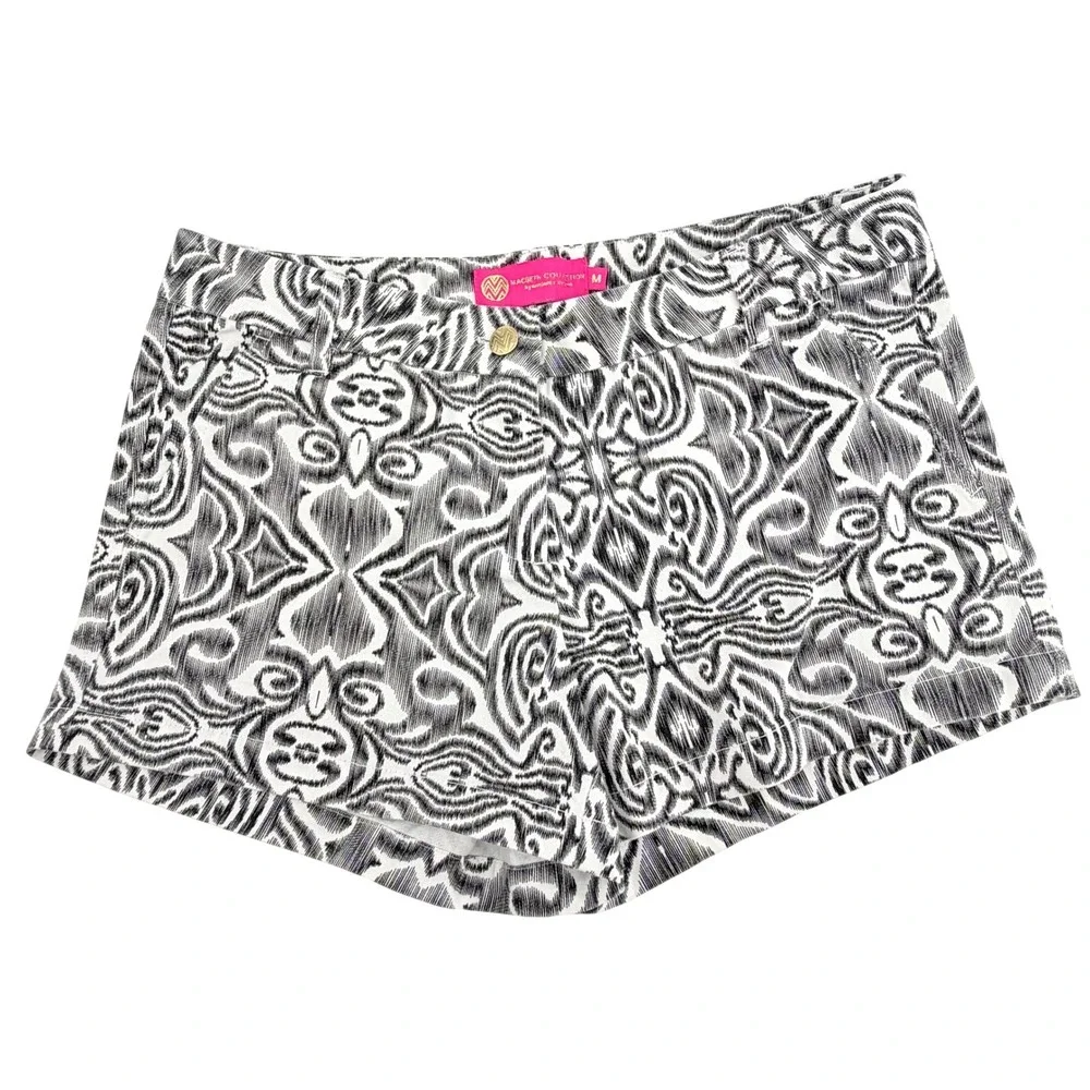 Macbeth Collection Shorts‎ Women M Black White Ikat Damask Cotton Excellent